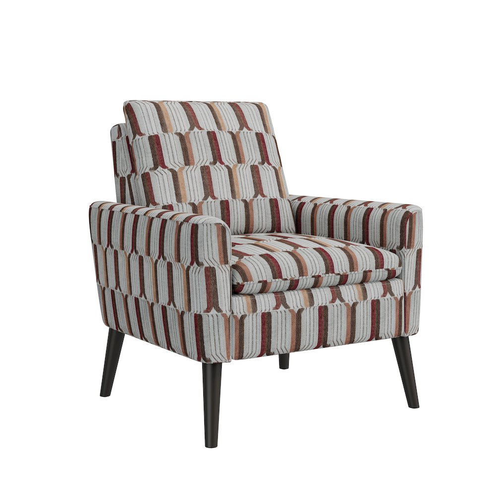 Mid-Century Modern Armchair in Tan, Cream and Red Stripe. Picture 1