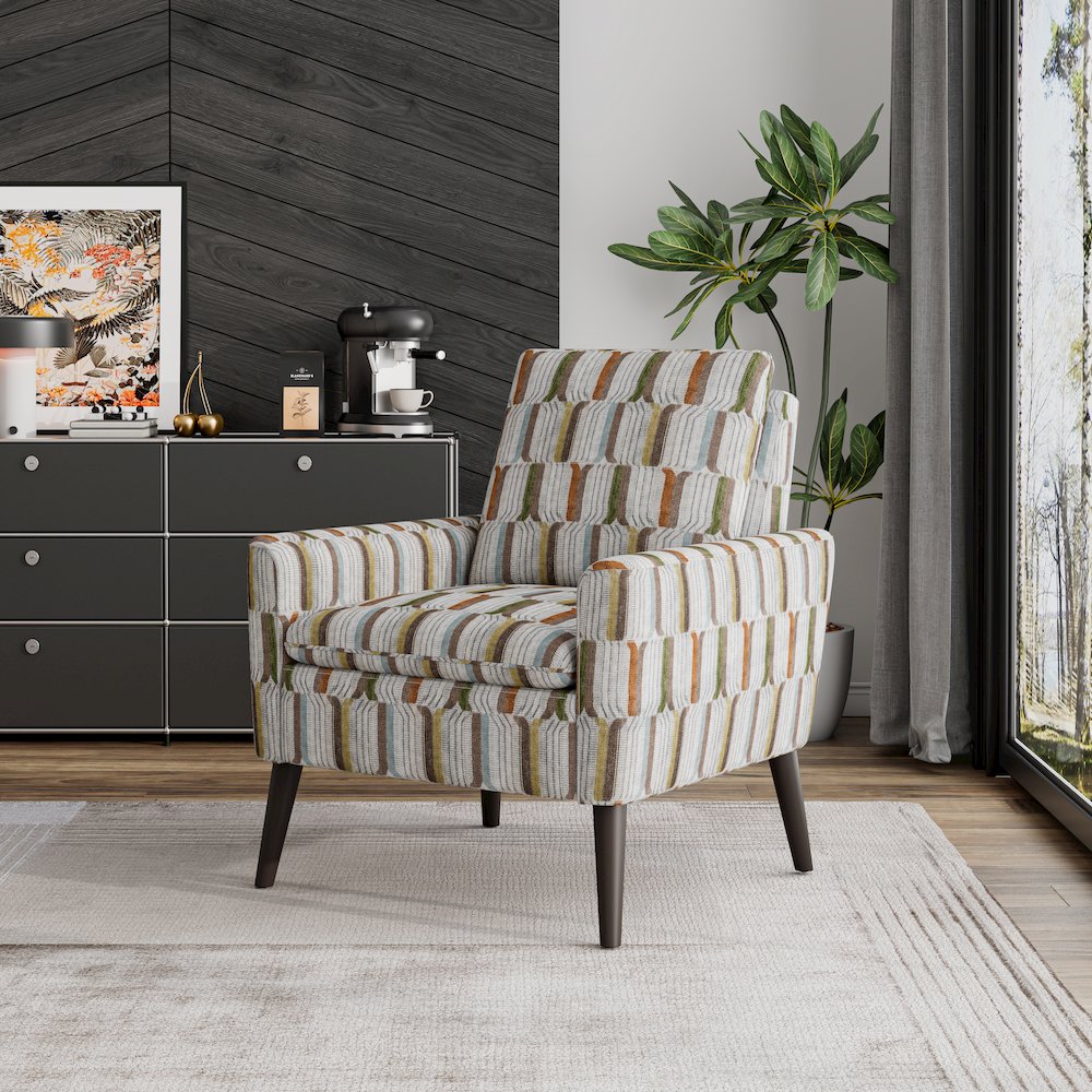 Mid-Century Modern Armchair in Brown, Green and Blue Stripe. Picture 8