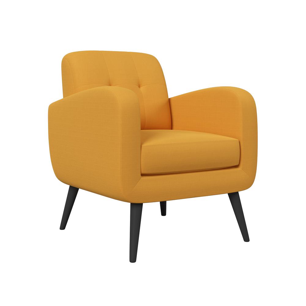 Armchair in Mustard Yellow Linen with Espresso Legs. Picture 1