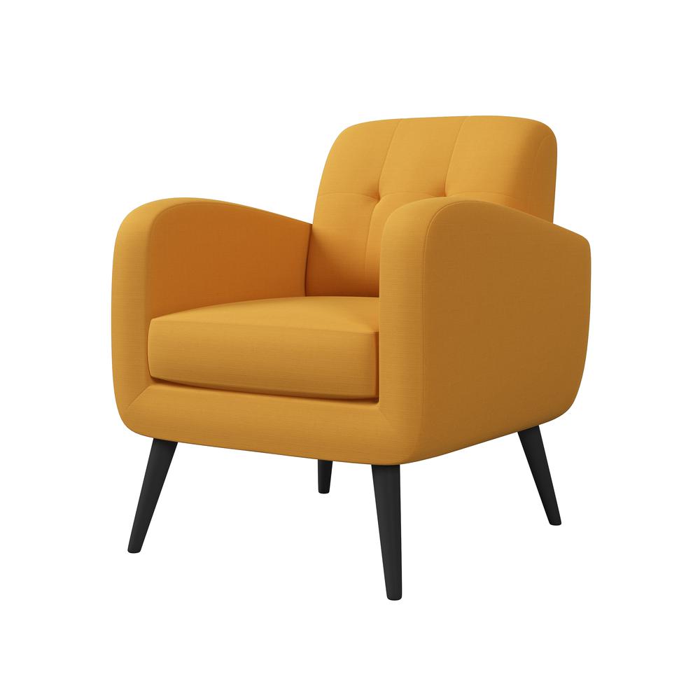 Armchair in Mustard Yellow Linen with Espresso Legs. Picture 4