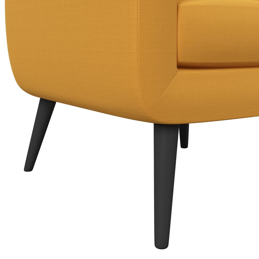 Armchair in Mustard Yellow Linen with Espresso Legs. Picture 5