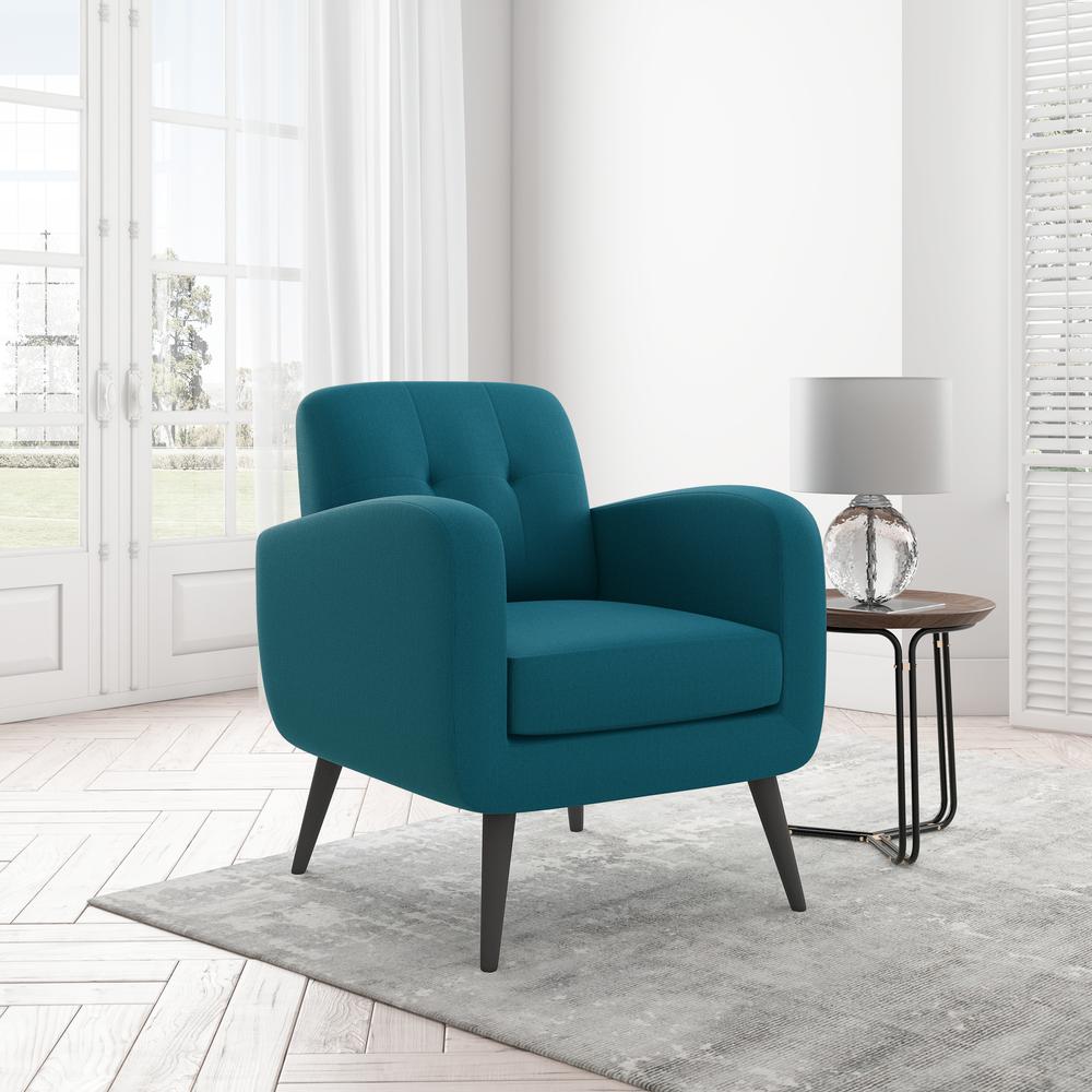 Armchair in Peacock Blue Linen with Espresso Legs. Picture 8