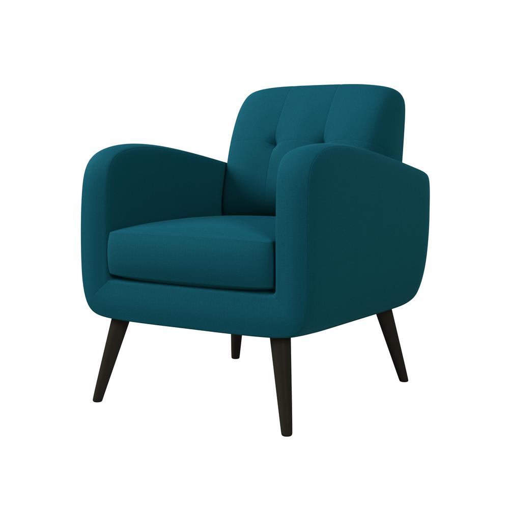 Armchair in Peacock Blue Linen with Espresso Legs. Picture 4