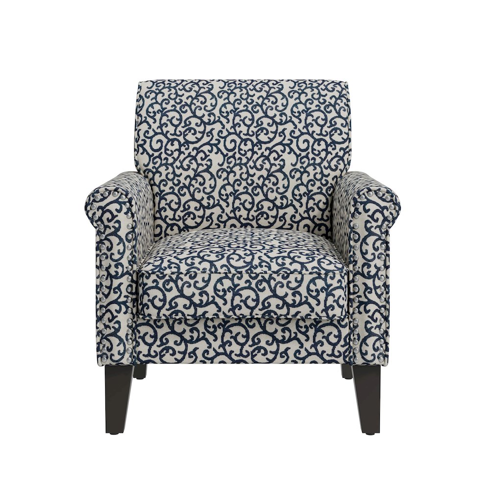 Jean Rolled Arm Chair with Nailheads in Black Curly Vine. Picture 2