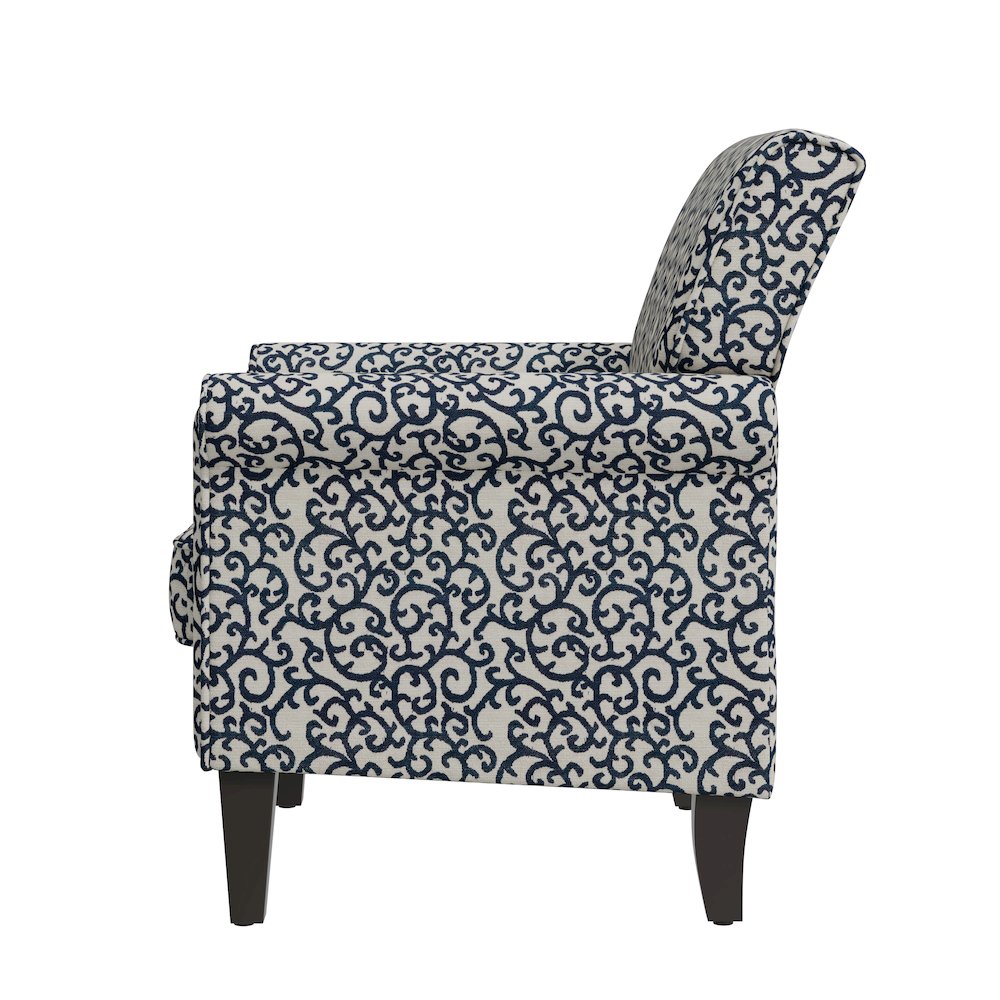 Jean Rolled Arm Chair with Nailheads in Black Curly Vine. Picture 4