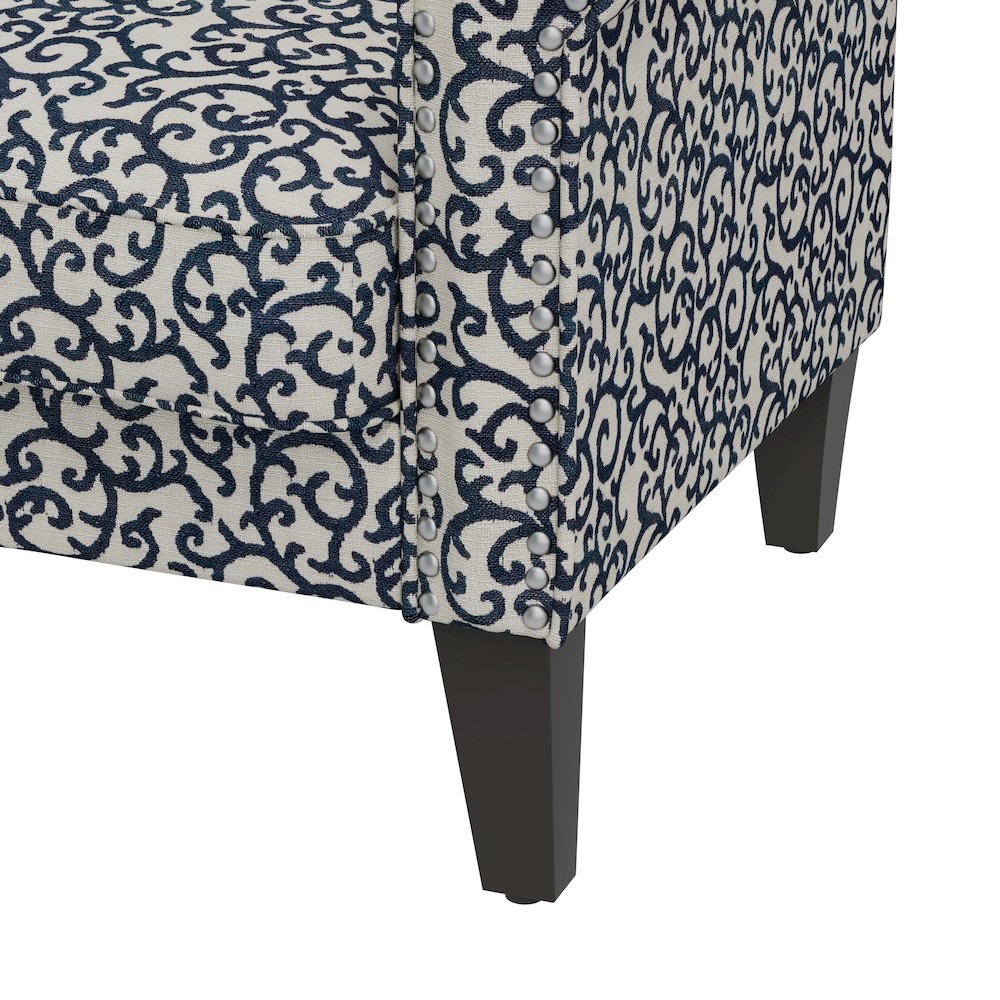 Jean Rolled Arm Chair with Nailheads in Black Curly Vine. Picture 5