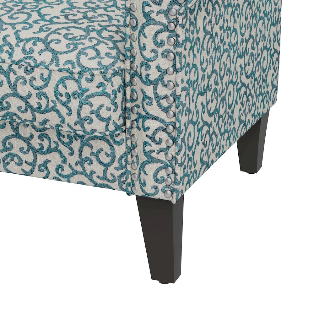 Jean Rolled Arm Chair with Nailheads in Blue Curly Vine. Picture 5