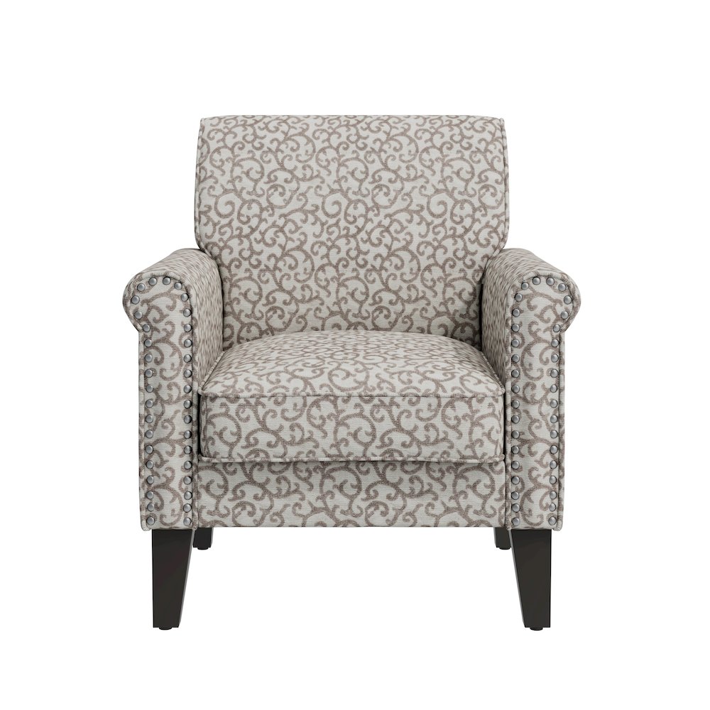 Jean Rolled Arm Chair with Nailheads in Tan Curly Vine. Picture 2