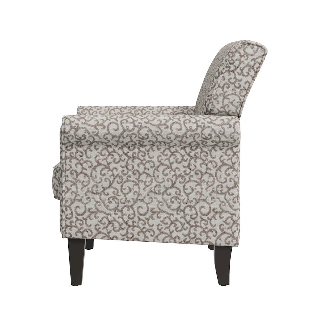Jean Rolled Arm Chair with Nailheads in Tan Curly Vine. Picture 4