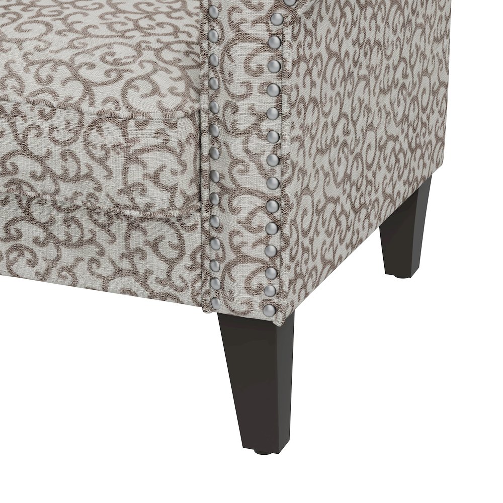Jean Rolled Arm Chair with Nailheads in Tan Curly Vine. Picture 5
