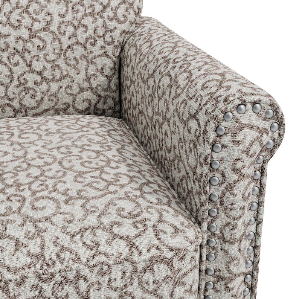 Jean Rolled Arm Chair with Nailheads in Tan Curly Vine. Picture 6