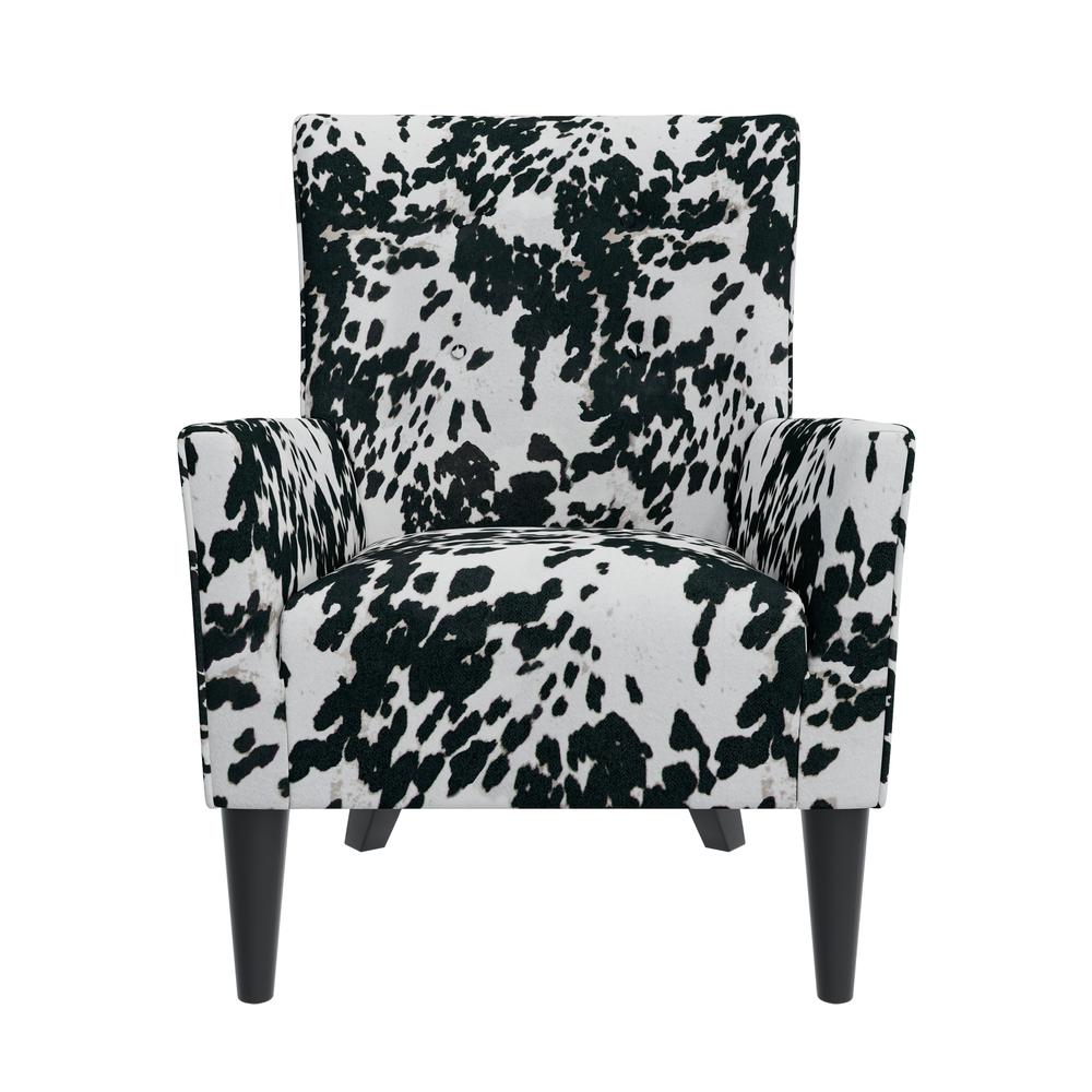 Shelter High Back Wingback Chair in Velvet Black Cow Print. Picture 2