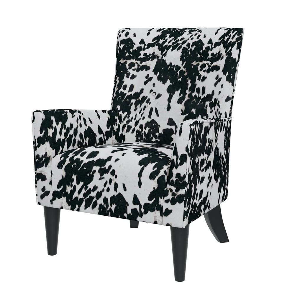 Shelter High Back Wingback Chair in Velvet Black Cow Print. Picture 3