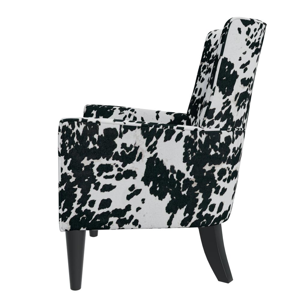 Shelter High Back Wingback Chair in Velvet Black Cow Print. Picture 4