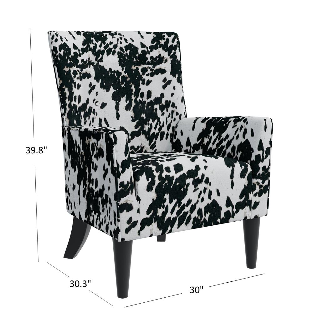 Shelter High Back Wingback Chair in Velvet Black Cow Print. Picture 8