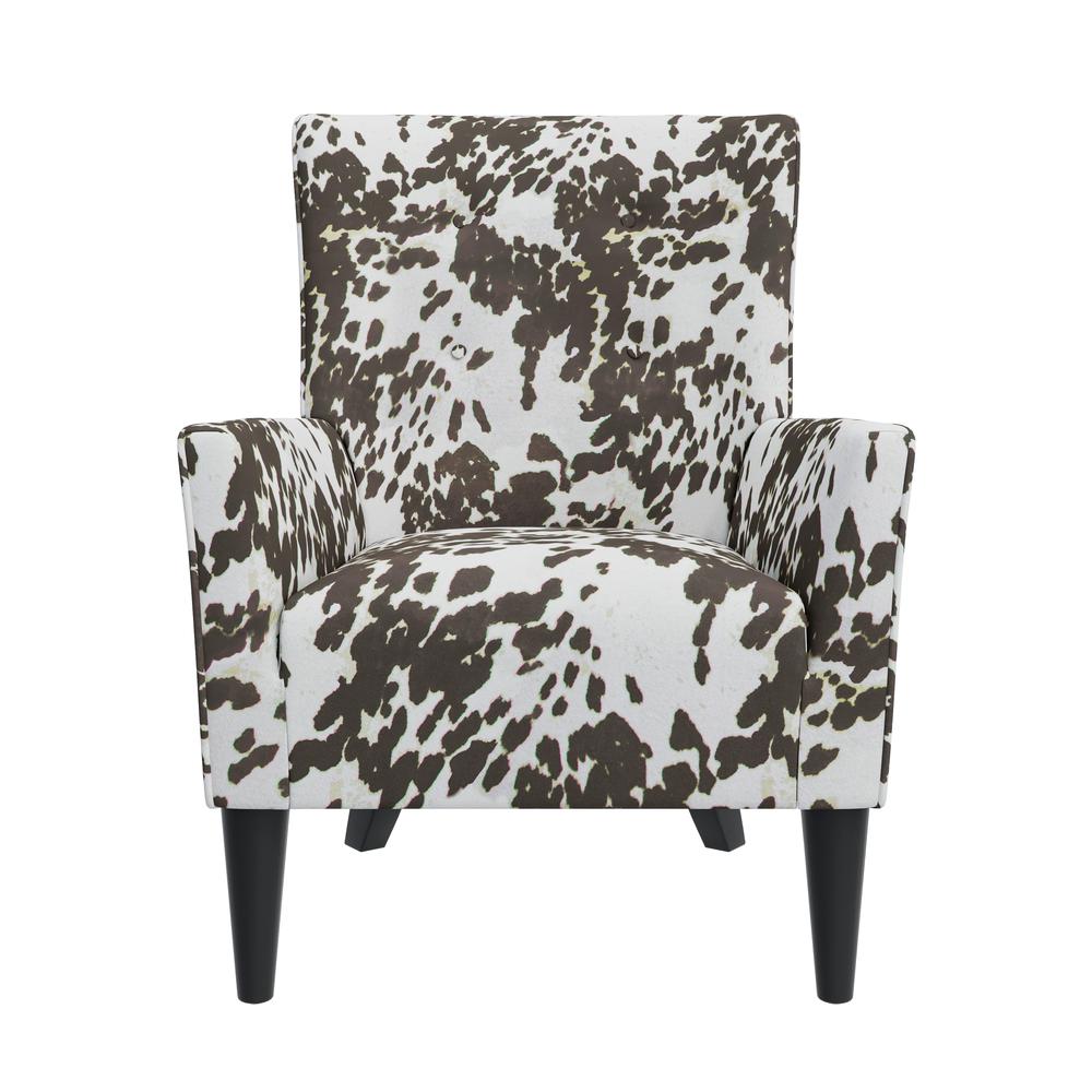 Shelter High Back Wingback Chair in Velvet Brown Cow Print. Picture 2