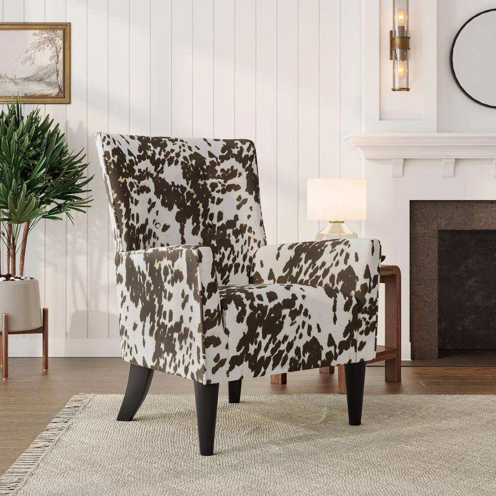 Shelter High Back Wingback Chair in Velvet Brown Cow Print. Picture 9