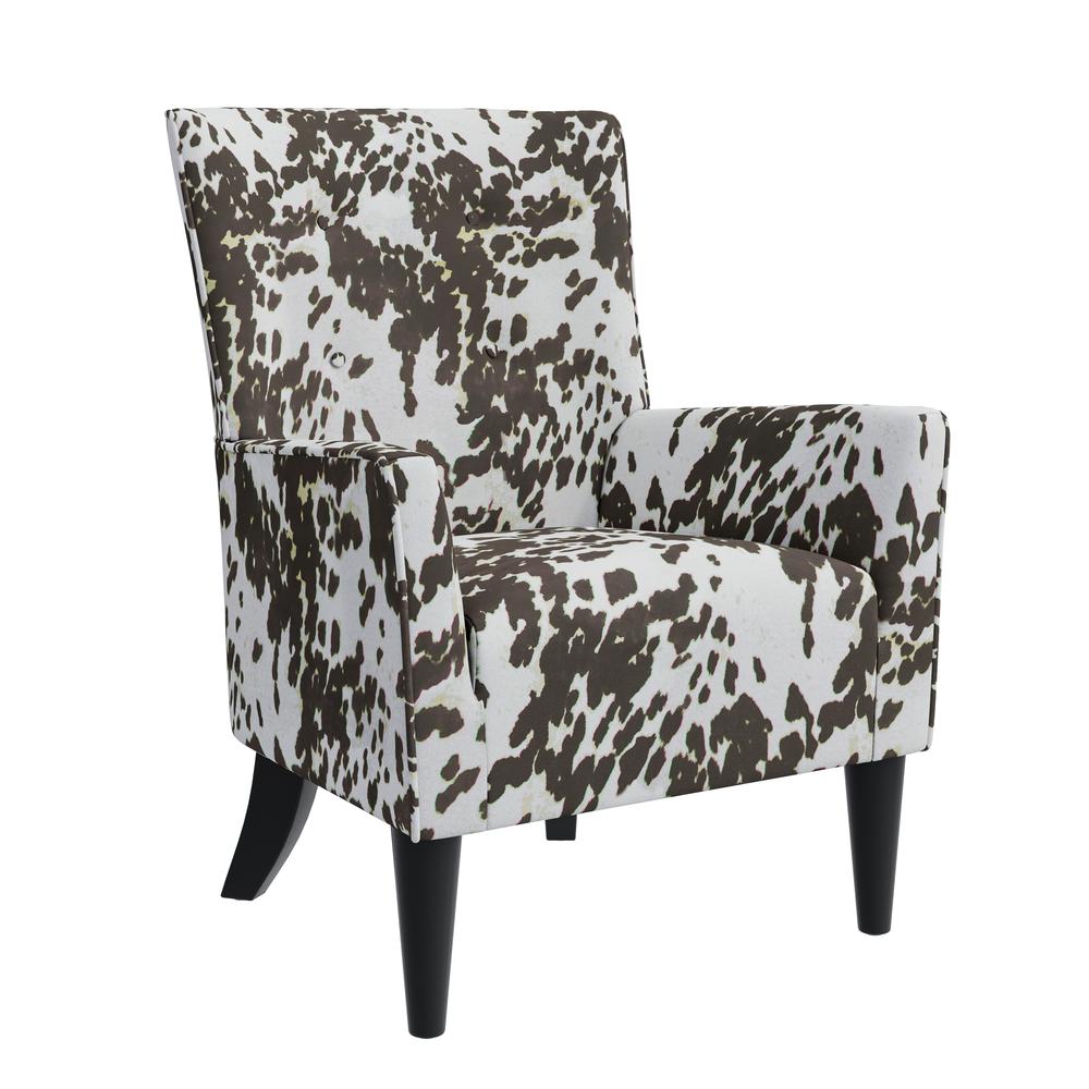 Shelter High Back Wingback Chair in Velvet Brown Cow Print. Picture 1