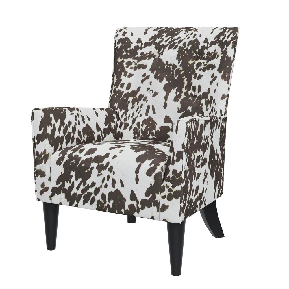 Shelter High Back Wingback Chair in Velvet Brown Cow Print. Picture 3