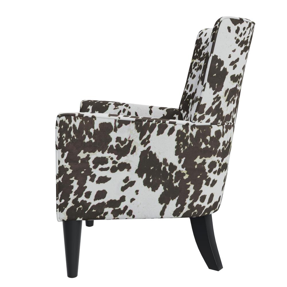 Shelter High Back Wingback Chair in Velvet Brown Cow Print. Picture 4