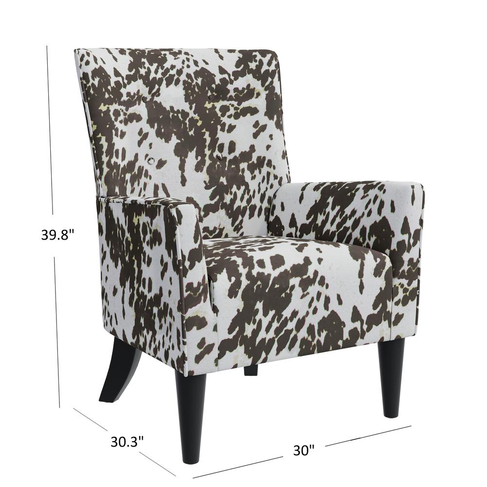 Shelter High Back Wingback Chair in Velvet Brown Cow Print. Picture 8
