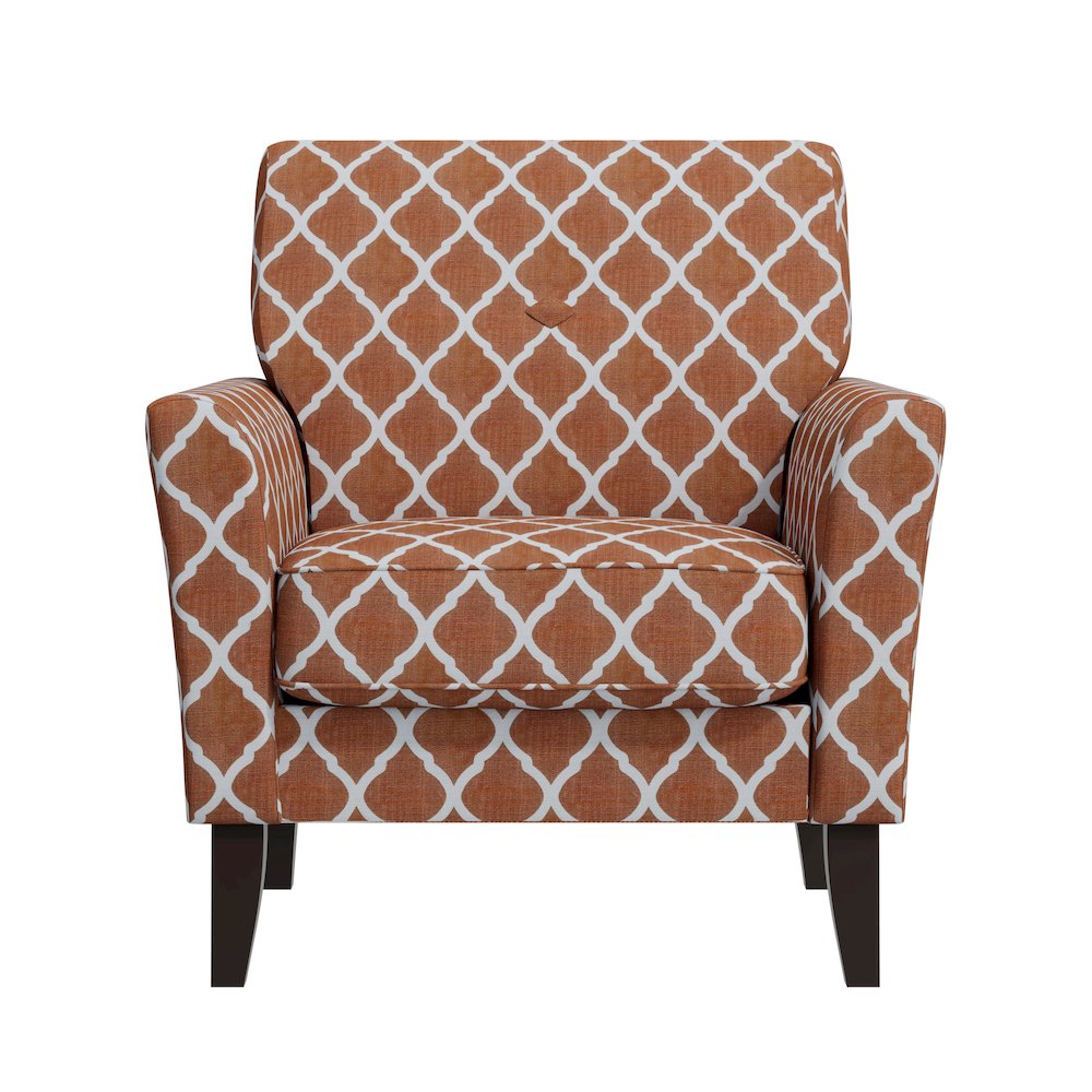 Alex Transitional Flared Arm Armchair in Orange Trellis. Picture 2