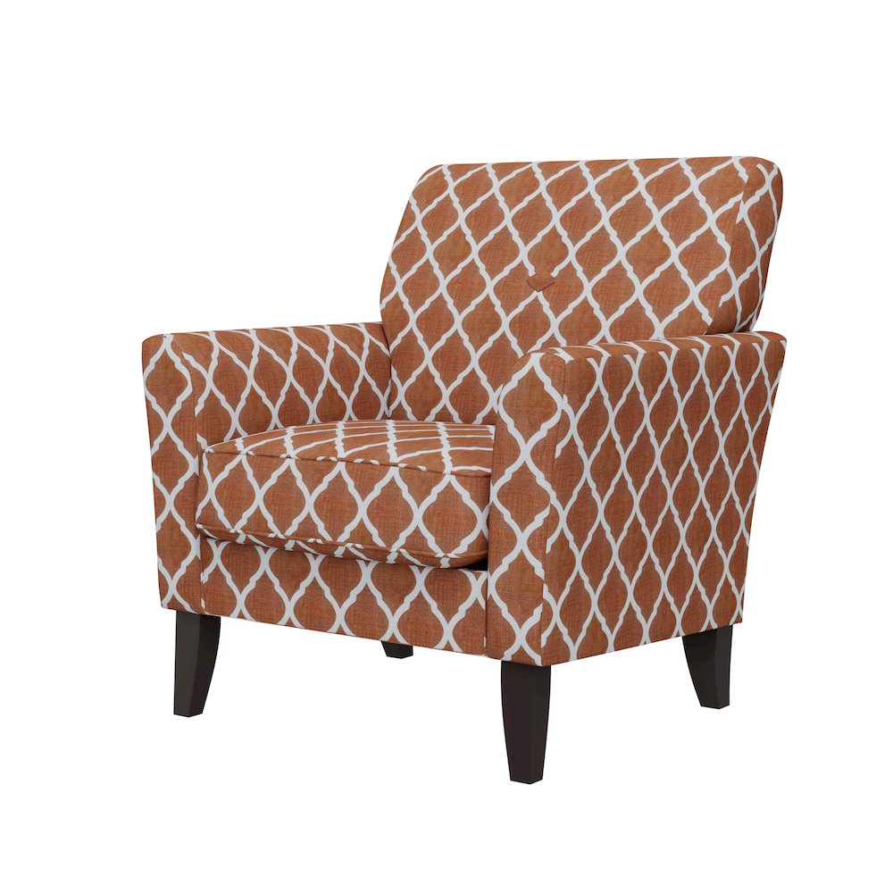 Alex Transitional Flared Arm Armchair in Orange Trellis. Picture 3