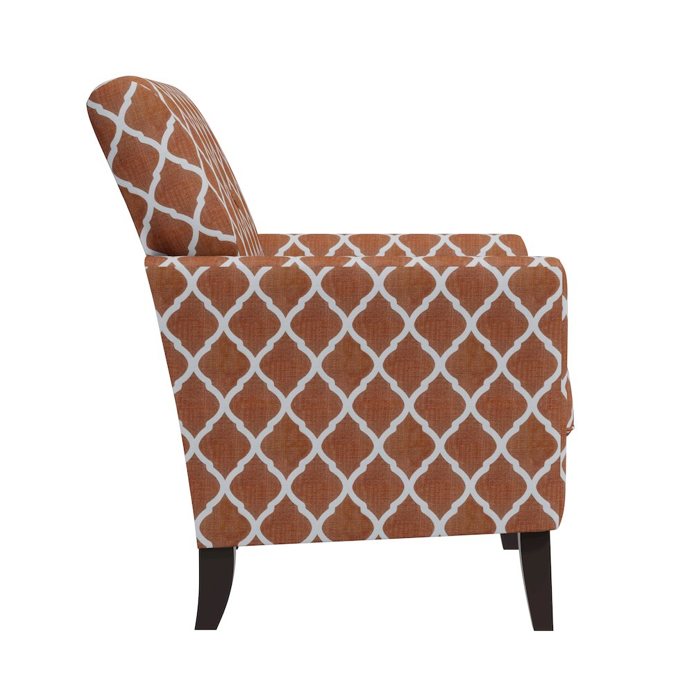 Alex Transitional Flared Arm Armchair in Orange Trellis. Picture 4