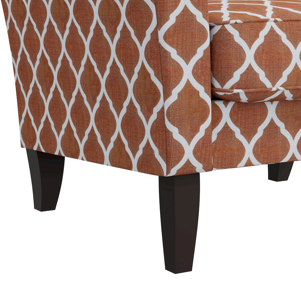 Alex Transitional Flared Arm Armchair in Orange Trellis. Picture 6