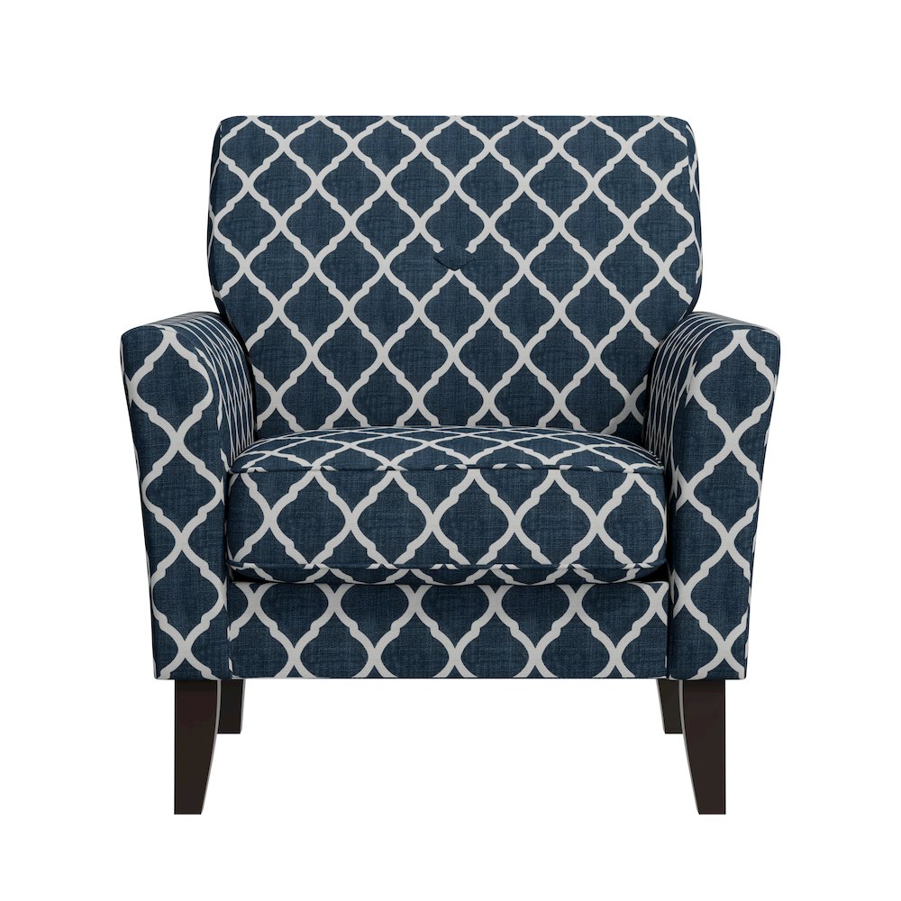 Alex Transitional Flared Arm Armchair in Blue Trellis. Picture 2