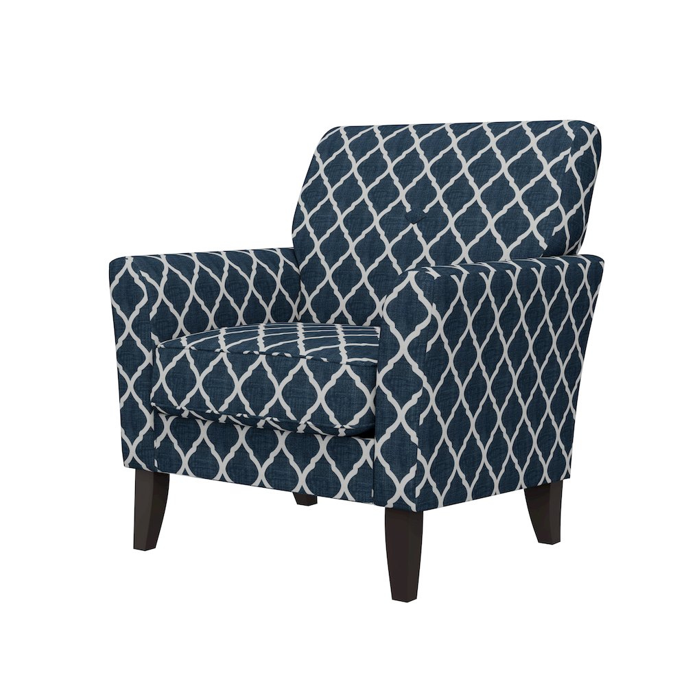 Alex Transitional Flared Arm Armchair in Blue Trellis. Picture 3