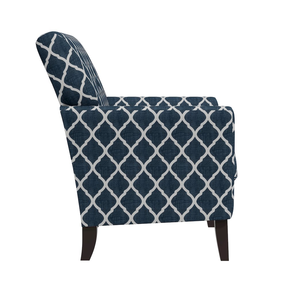 Alex Transitional Flared Arm Armchair in Blue Trellis. Picture 4