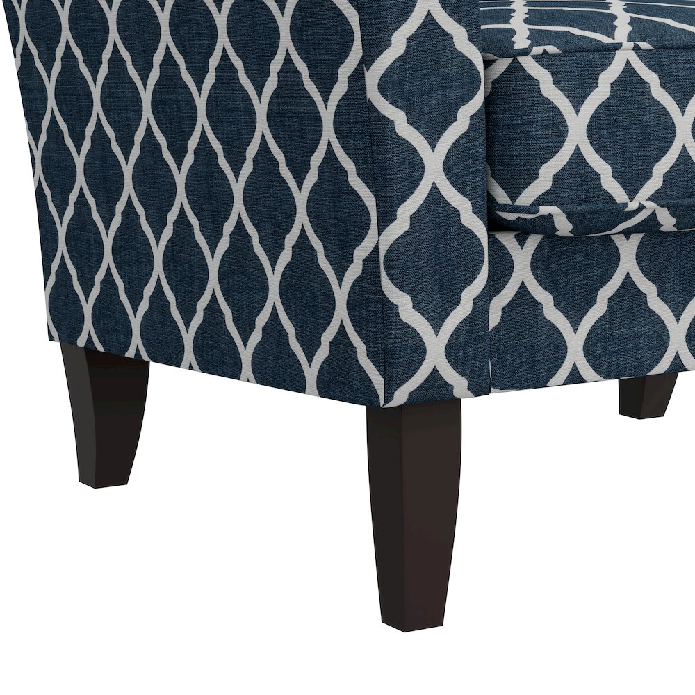 Alex Transitional Flared Arm Armchair in Blue Trellis. Picture 6