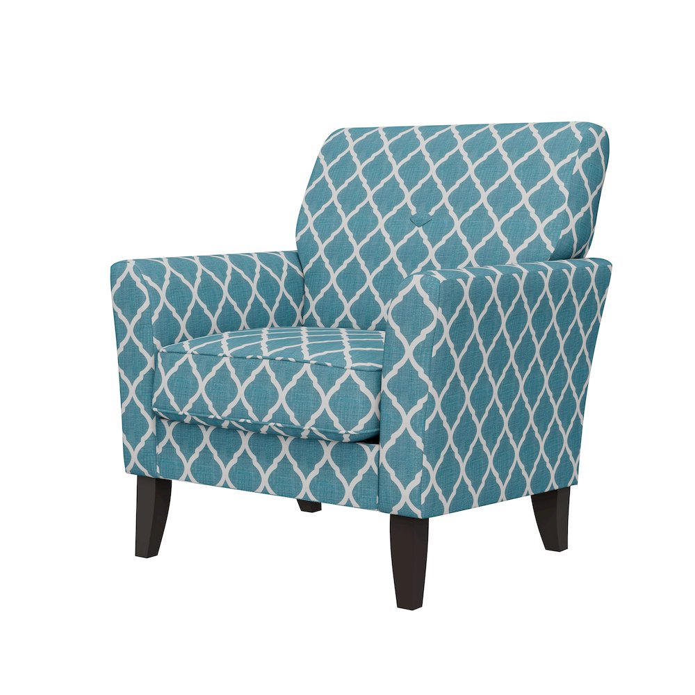 Alex Transitional Flared Arm Armchair in Turquoise Trellis. Picture 3