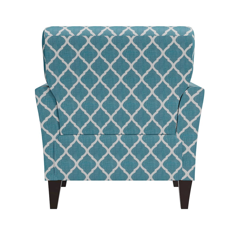 Alex Transitional Flared Arm Armchair in Turquoise Trellis. Picture 5