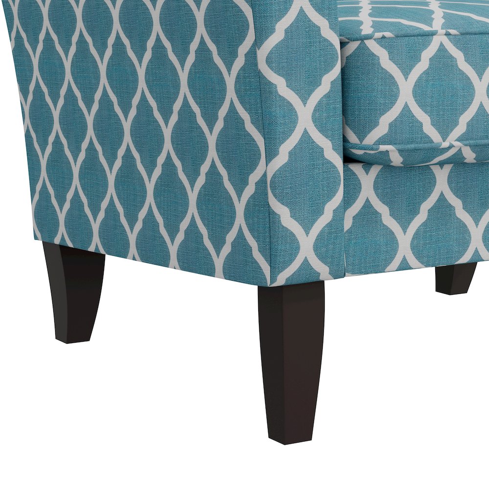 Alex Transitional Flared Arm Armchair in Turquoise Trellis. Picture 6