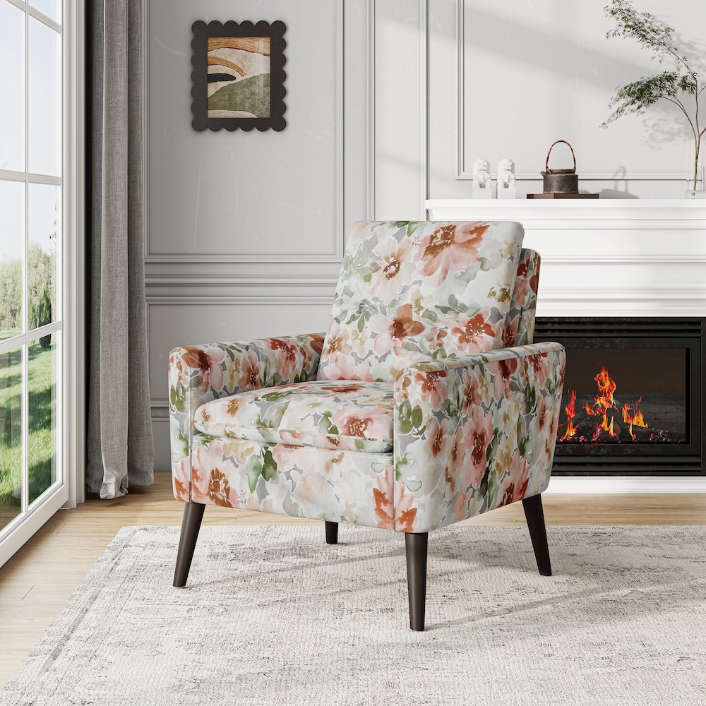 Allyson Mid-Century Modern Armchair in Orange & Green Floral. Picture 8