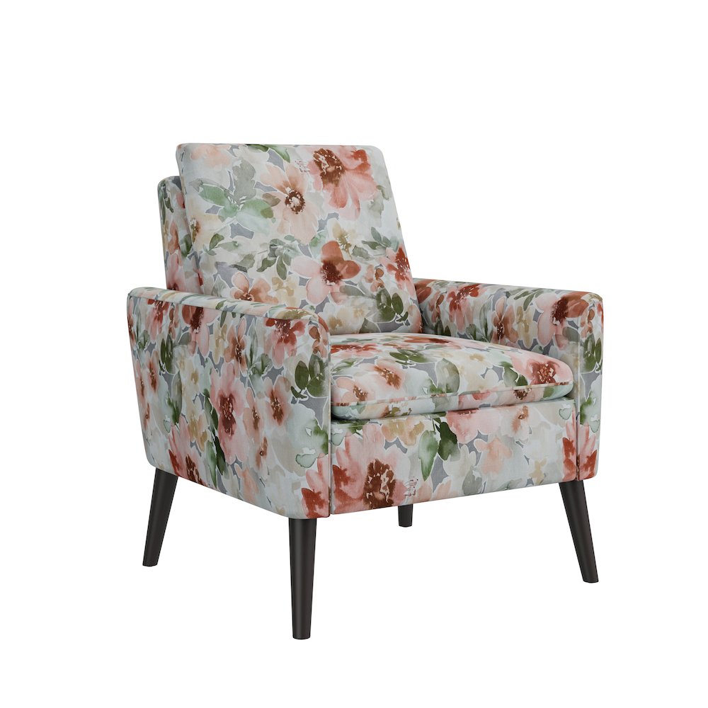 Allyson Mid-Century Modern Armchair in Orange & Green Floral. Picture 1