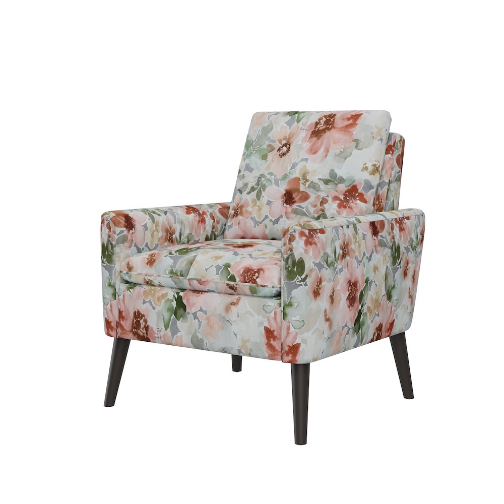 Allyson Mid-Century Modern Armchair in Orange & Green Floral. Picture 3