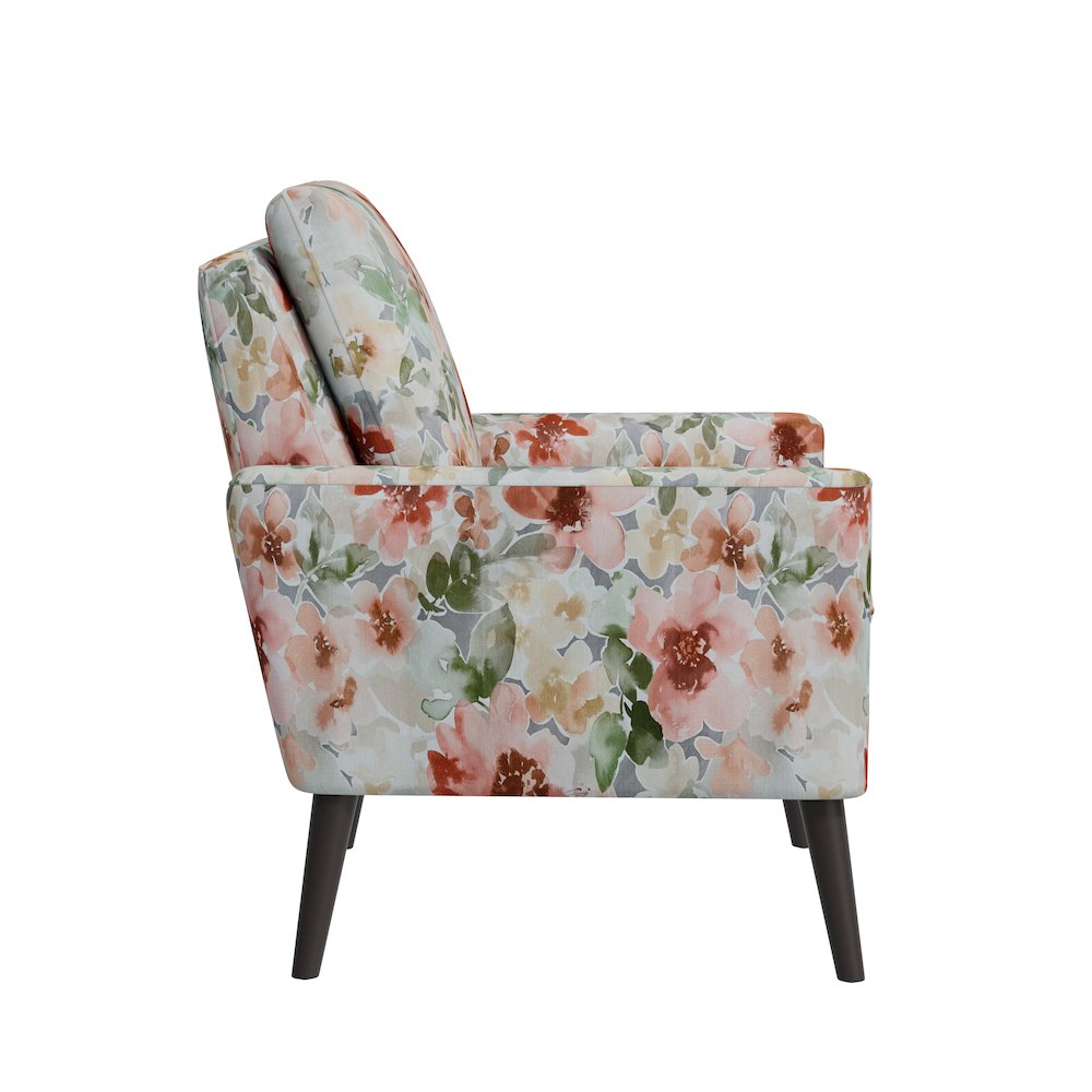 Allyson Mid-Century Modern Armchair in Orange & Green Floral. Picture 4
