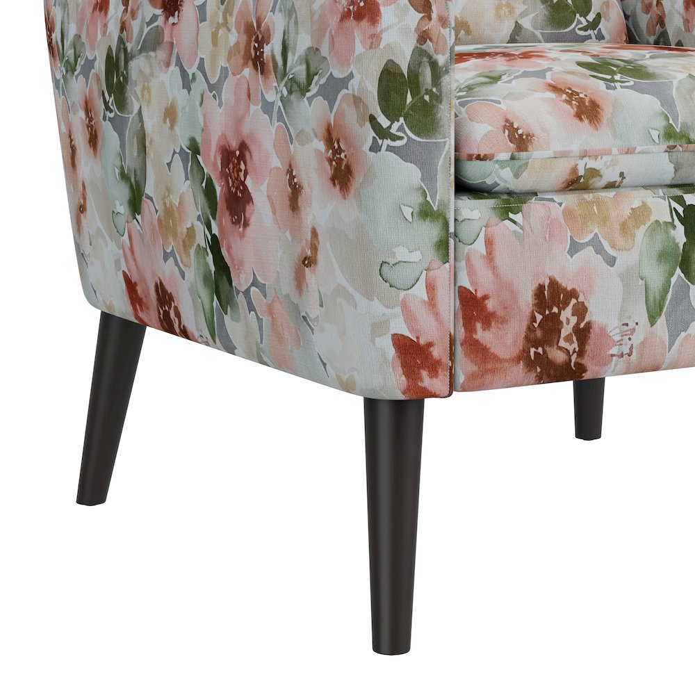 Allyson Mid-Century Modern Armchair in Orange & Green Floral. Picture 6