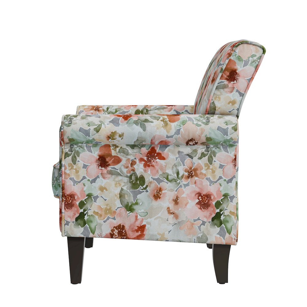 Rolled Arm Chair with Nailheads in Orange and Green Floral. Picture 3