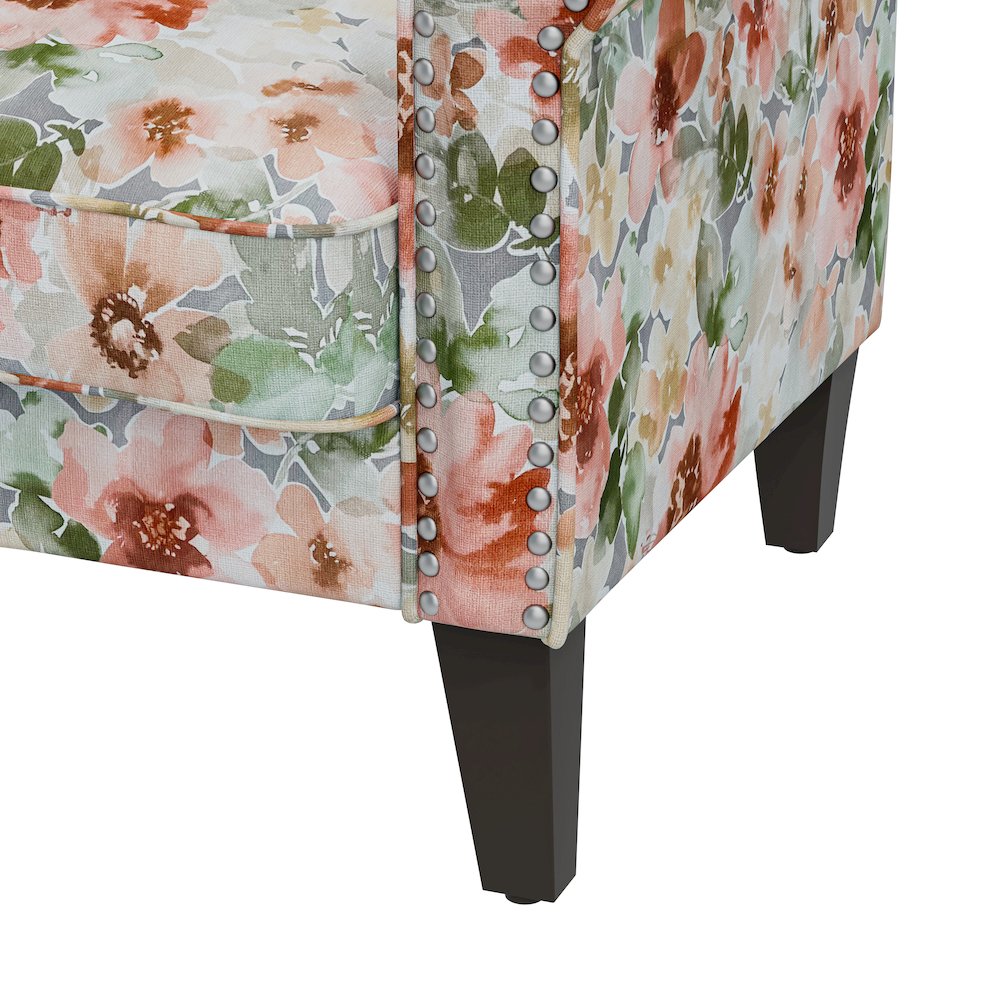 Rolled Arm Chair with Nailheads in Orange and Green Floral. Picture 5