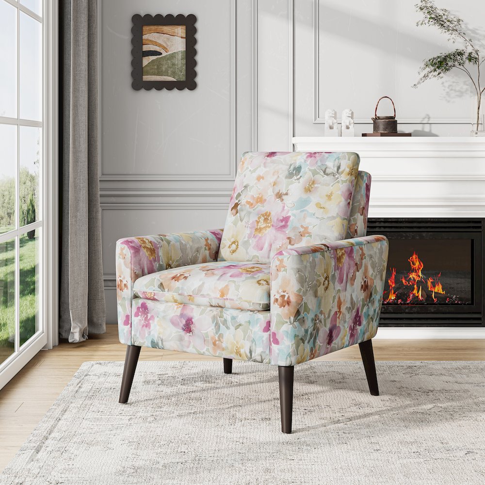 Allyson Mid-Century Modern Armchair in Pastel Pink Floral. Picture 8