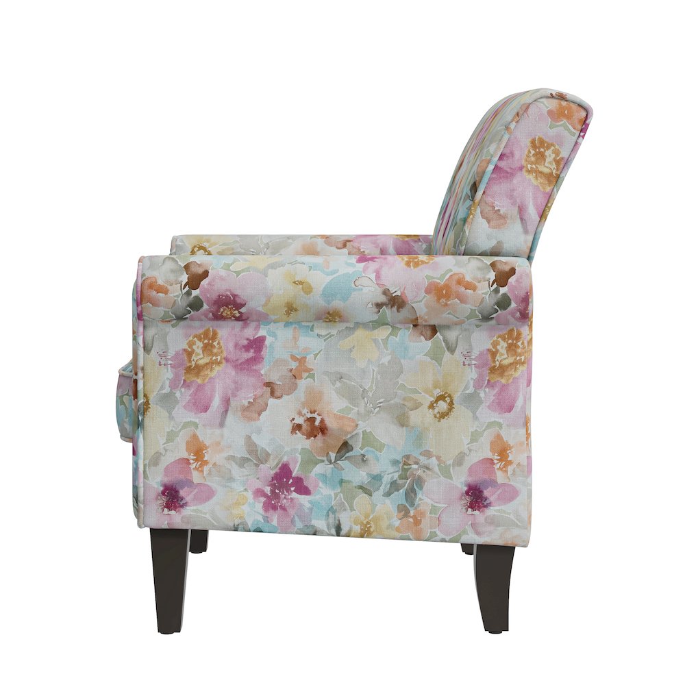 Rolled Arm Chair with Nailheads in Pastel Pink Floral. Picture 3