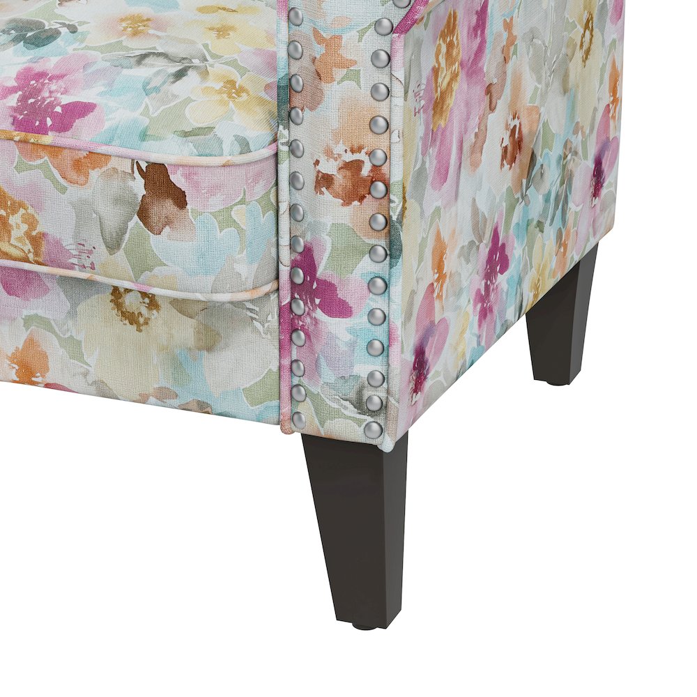 Rolled Arm Chair with Nailheads in Pastel Pink Floral. Picture 5