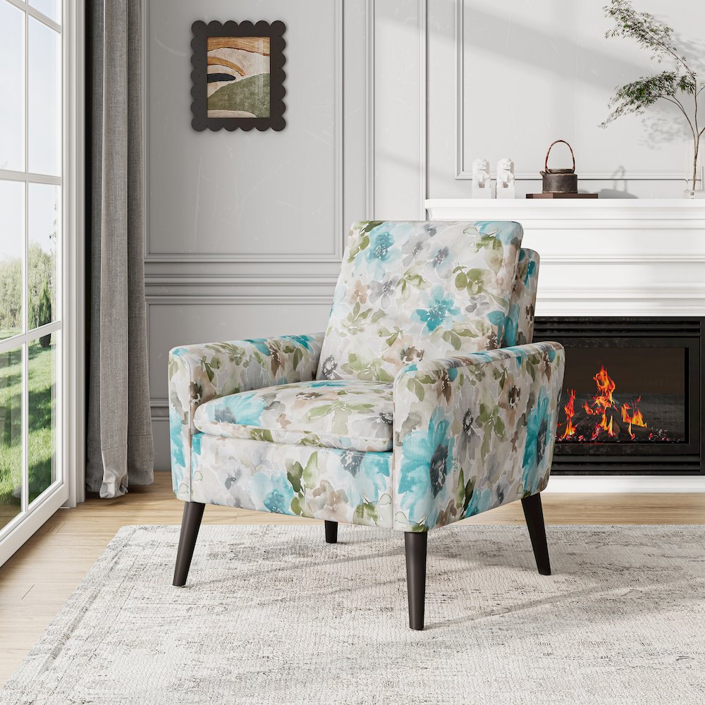Allyson Mid-Century Modern Armchair in Blue and Gray Floral. Picture 8
