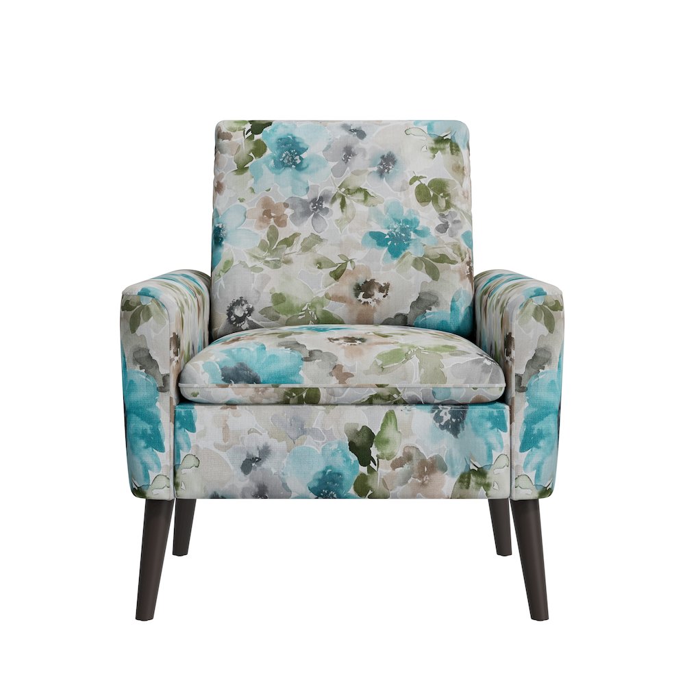 Allyson Mid-Century Modern Armchair in Blue and Gray Floral. Picture 2