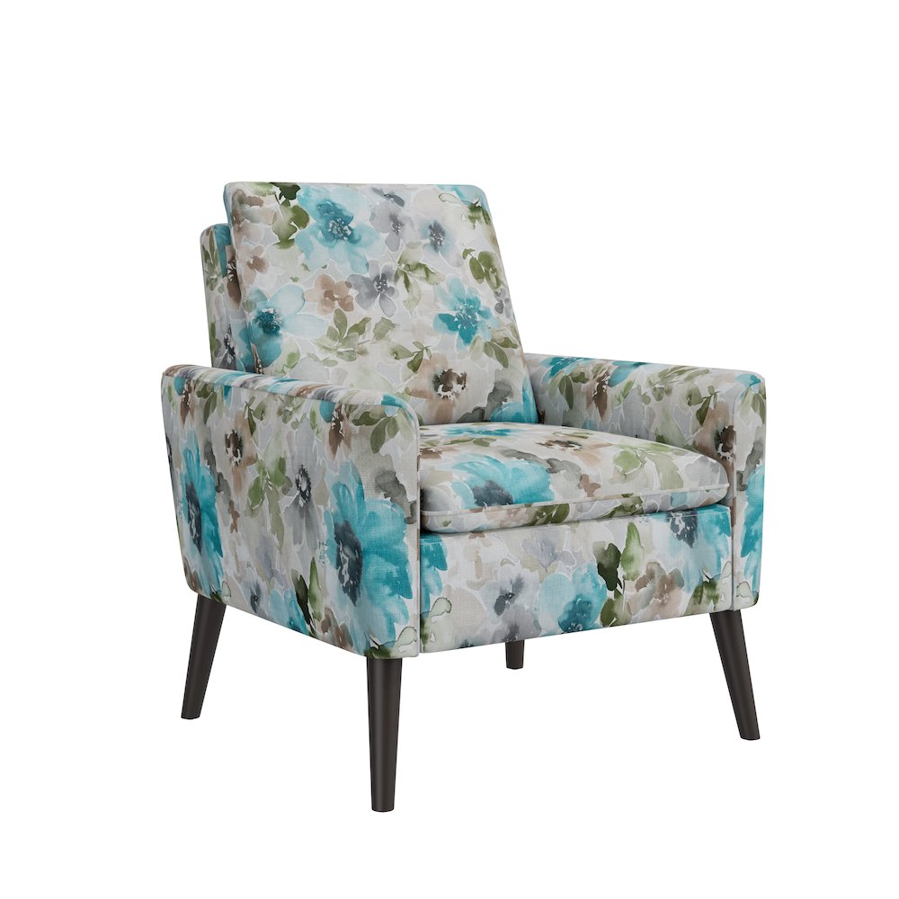 Allyson Mid-Century Modern Armchair in Blue and Gray Floral. Picture 1