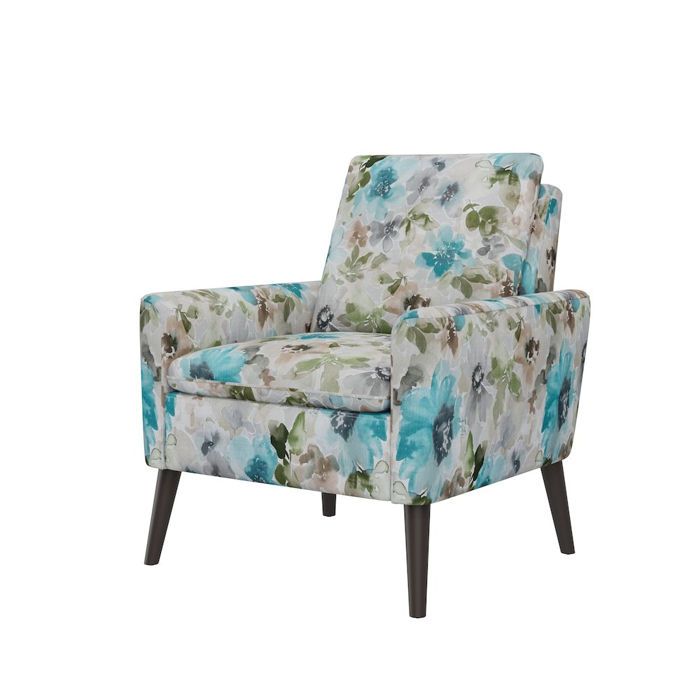 Allyson Mid-Century Modern Armchair in Blue and Gray Floral. Picture 3